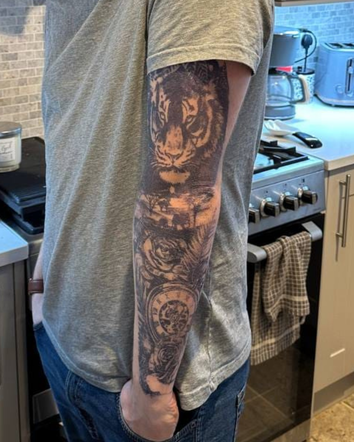 Tiger, Rose & Clock Sleeve
