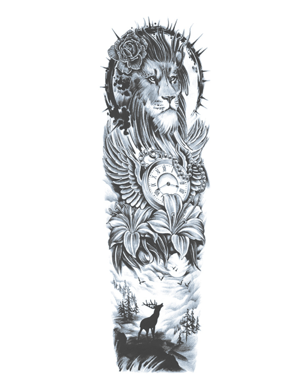 Lion, Clock & Deer Sleeve