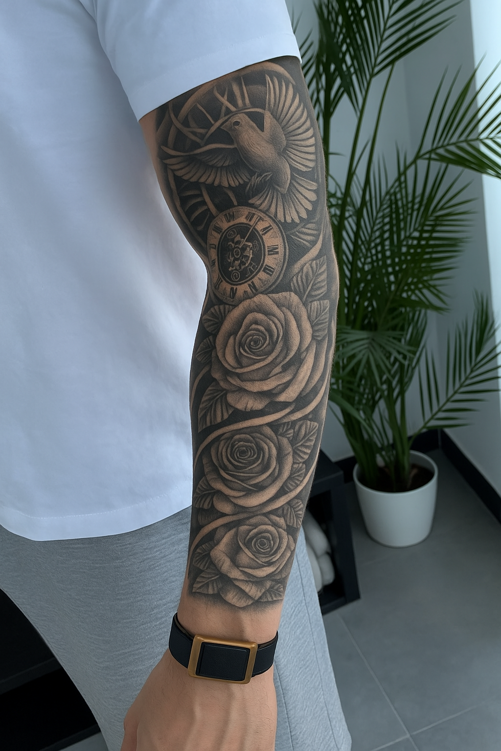 Dove, Clock & Roses Sleeve